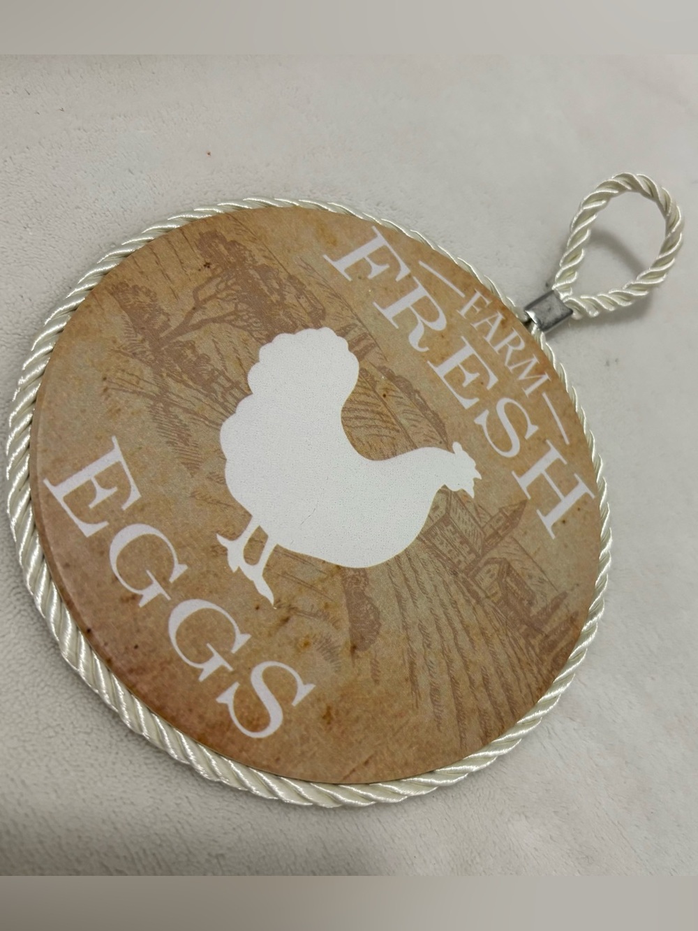 Farm Fresh Eggs Wooden Hanging Sign - White Hen